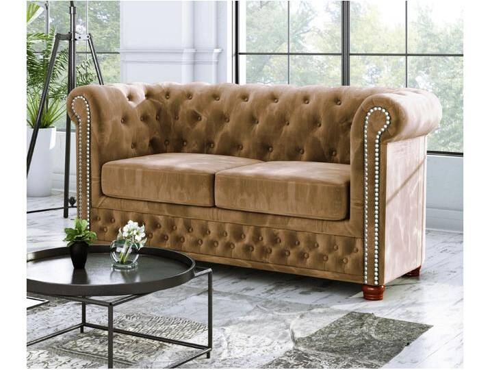 S-Style Möbel Alnem - Chesterfield Sofa 2-Sitzer aus Samt-Stoff mit Holzfüßen - Beige S-Style Möbel Alnem - Chesterfield Sofa 2-Sitzer aus Samt-Stoff mit Holzfüßen - Beige von S-Style Möbel
