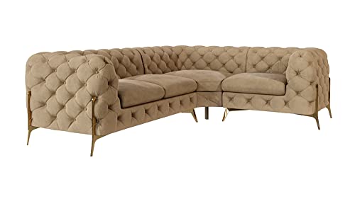 S-Style Möbel Bellano Ecksofa 4-Sitzer Eckcouch Rechts Chesterfield-Ecksofa Sofa für Wohnzimmer Lounge Couch mit goldenen Metallfüßen Möbel Freistehende Polster Sofas & Couches Beige 262x200x73 cm von S-Style Möbel