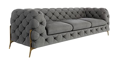 S-Style Möbel Bellano Sofa 3-Sitzer Chesterfield-Sofa für Wohnzimmer Lounge Couch mit verchromten Füßen Möbel Freistehende Polster Sofas & Couches Couchgarnitur Grau 243 x 73 x 100 cm von S-Style Möbel