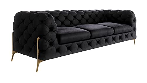 S-Style Möbel Bellano Sofa 3-Sitzer Chesterfield-Sofa für Wohnzimmer Lounge Couch mit verchromten Füßen Möbel Freistehende Polster Sofas & Couches Couchgarnitur Schwarz 243 x 73 x 100 cm von S-Style Möbel