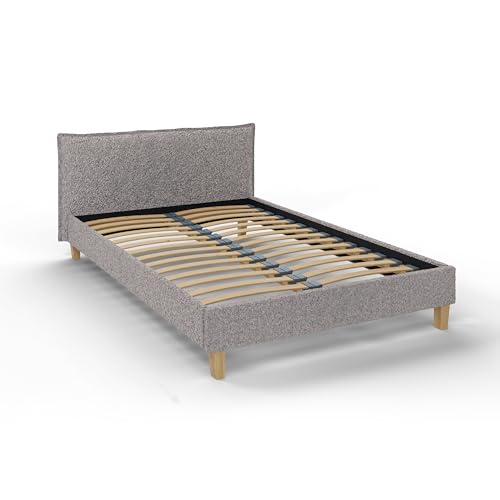 S-Style Möbel Bett 160x200 Polsterbett Für Schlafzimmer Doppelbett Mit Lattenrost Stoff-Bettrahmen Kopfteil Holzfüßen Grau von S-Style Möbel