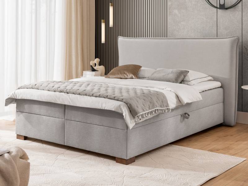 S-Style Möbel Boxspringbett Lovetti mit Topper und Bettkästen, aus Strukturstoff-Cordoptik, Massivholz Füße von S-Style Möbel
