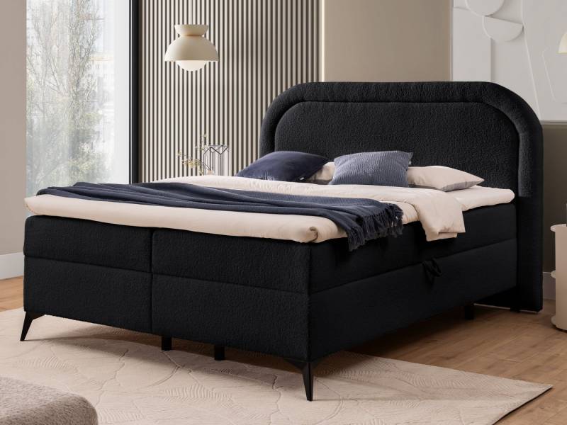 S-Style Möbel Boxspringbett Sonna mit Topper Bettkästen und Metallfüße aus Bouclé-Stoff, Bonellfedern von S-Style Möbel