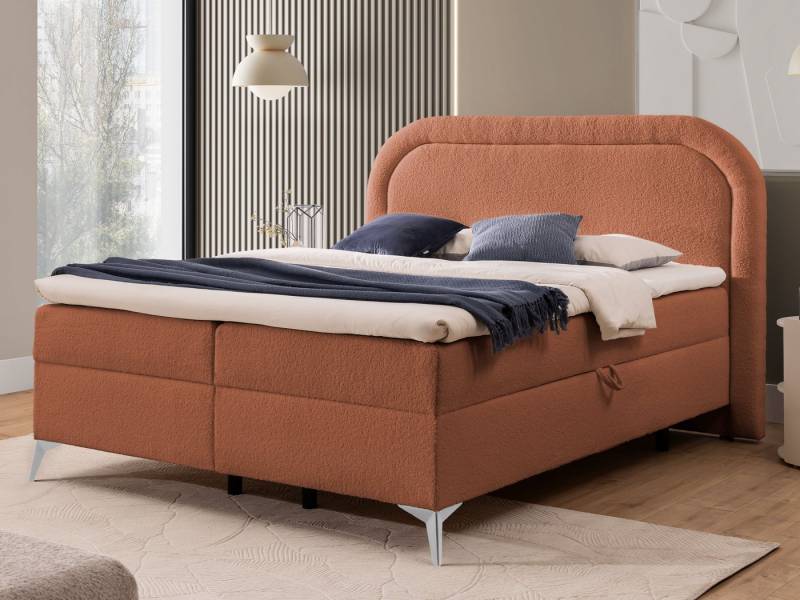 S-Style Möbel Boxspringbett Sonna mit Topper Bettkästen und Metallfüße aus Bouclé-Stoff, Bonellfedern von S-Style Möbel