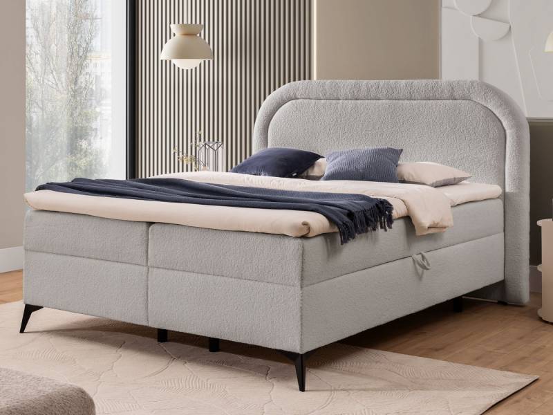 S-Style Möbel Boxspringbett Sonna mit Topper Bettkästen und Metallfüße aus Bouclé-Stoff, Bonellfedern von S-Style Möbel