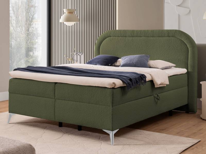 S-Style Möbel Boxspringbett Sonna mit Topper Bettkästen und Metallfüße aus Bouclé-Stoff, Bonellfedern von S-Style Möbel