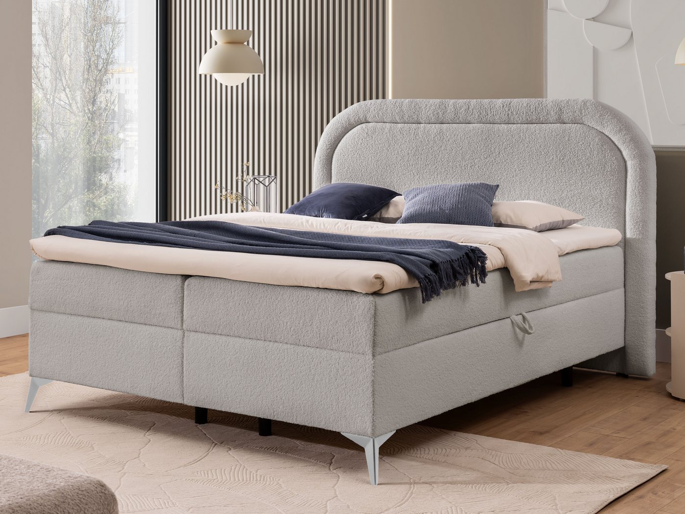 S-Style Möbel Boxspringbett Sonna mit Topper Bettkästen und Metallfüße aus Bouclé-Stoff, Bonellfedern S-Style Möbel Boxspringbett Sonna mit Topper Bettkästen und Metallfüße aus Bouclé-Stoff, Bonellfedern von S-Style Möbel