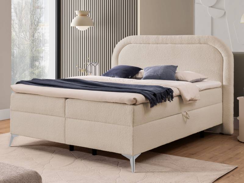 S-Style Möbel Boxspringbett Sonna mit Topper Bettkästen und Metallfüße aus Bouclé-Stoff, Bonellfedern von S-Style Möbel