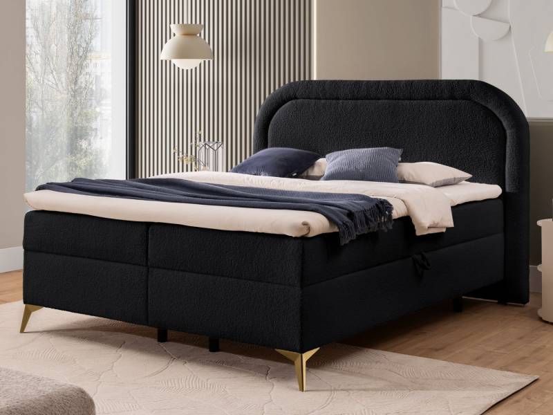 S-Style Möbel Boxspringbett Sonna mit Topper Bettkästen und Metallfüße aus Bouclé-Stoff, Bonellfedern von S-Style Möbel