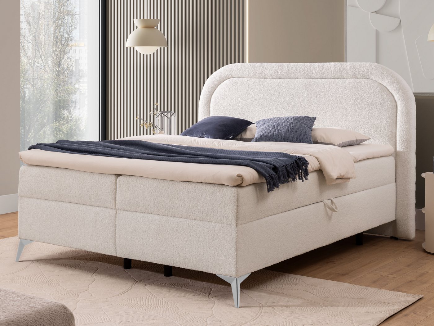 S-Style Möbel Boxspringbett Sonna mit Topper Bettkästen und Metallfüße aus Bouclé-Stoff, Bonellfedern S-Style Möbel Boxspringbett Sonna mit Topper Bettkästen und Metallfüße aus Bouclé-Stoff, Bonellfedern von S-Style Möbel