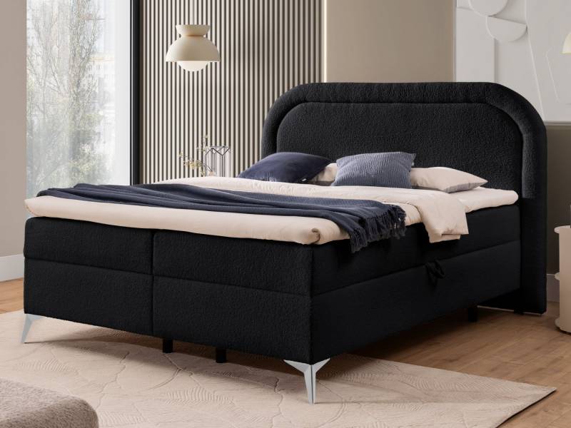 S-Style Möbel Boxspringbett Sonna mit Topper Bettkästen und Metallfüße aus Bouclé-Stoff, Bonellfedern von S-Style Möbel