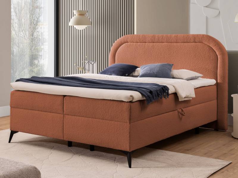 S-Style Möbel Boxspringbett Sonna mit Topper Bettkästen und Metallfüße aus Bouclé-Stoff, Bonellfedern von S-Style Möbel