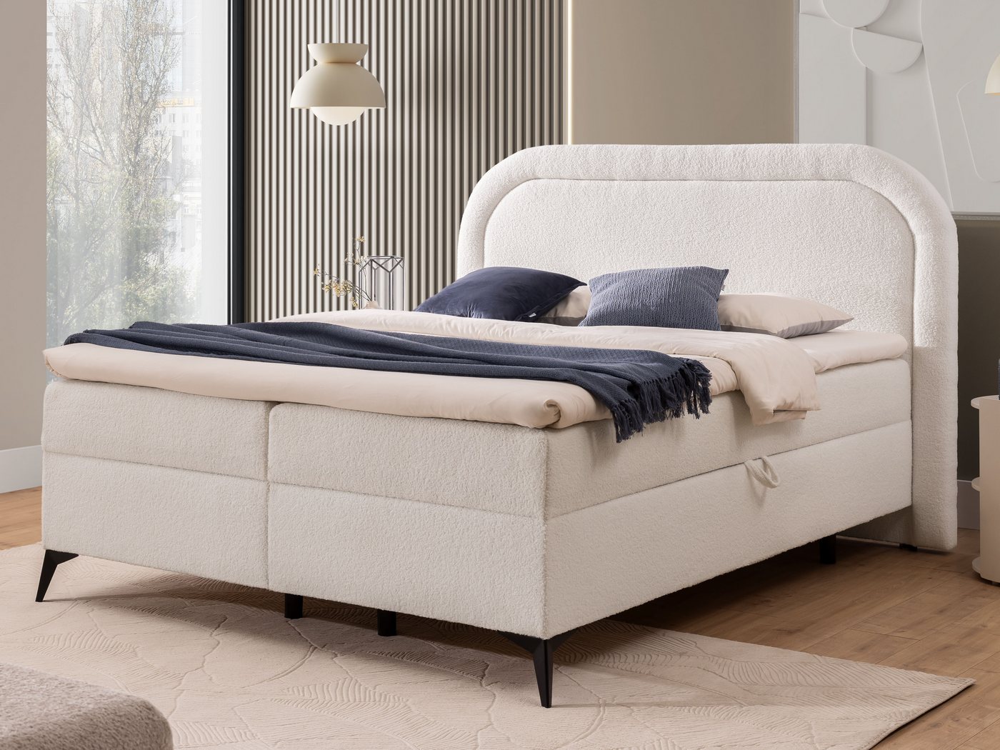 S-Style Möbel Boxspringbett Sonna mit Topper Bettkästen und Metallfüße aus Bouclé-Stoff, Bonellfedern S-Style Möbel Boxspringbett Sonna mit Topper Bettkästen und Metallfüße aus Bouclé-Stoff, Bonellfedern von S-Style Möbel