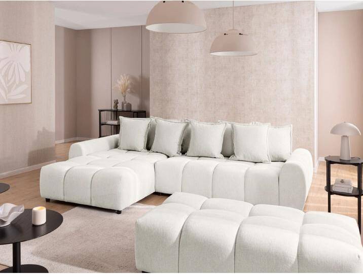S-Style Möbel Bubble - Ecksofa mit Schlaffunktion und Hocker mit losen Rückenkissen und Sitzfläche in Bubble-Optik aus weichem Strukturstoff mit schöner Sitzkomfort - Creme S-Style Möbel Bubble - Ecksofa mit Schlaffunktion und Hocker mit losen Rückenkissen und Sitzfläche in Bubble-Optik aus weichem Strukturstoff mit schöner Sitzkomfort - Creme von S-Style Möbel