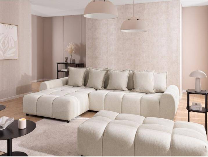 S-Style Möbel Bubble - Ecksofa mit Schlaffunktion und Hocker mit losen Rückenkissen und Sitzfläche in Bubble-Optik aus weichem Strukturstoff mit schöner Sitzkomfort - Hellbeige S-Style Möbel Bubble - Ecksofa mit Schlaffunktion und Hocker mit losen Rückenkissen und Sitzfläche in Bubble-Optik aus weichem Strukturstoff mit schöner Sitzkomfort - Hellbeige von S-Style Möbel