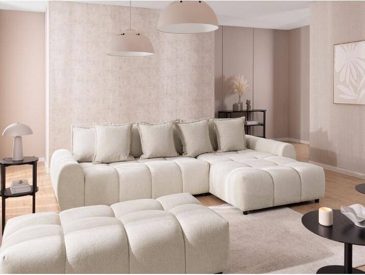 S-Style Möbel Bubble - Ecksofa mit Schlaffunktion und Hocker mit losen Rückenkissen und Sitzfläche in Bubble-Optik aus weichem Strukturstoff mit schöner Sitzkomfort - Hellbeige S-Style Möbel Bubble - Ecksofa mit Schlaffunktion und Hocker mit losen Rückenkissen und Sitzfläche in Bubble-Optik aus weichem Strukturstoff mit schöner Sitzkomfort - Hellbeige von S-Style Möbel