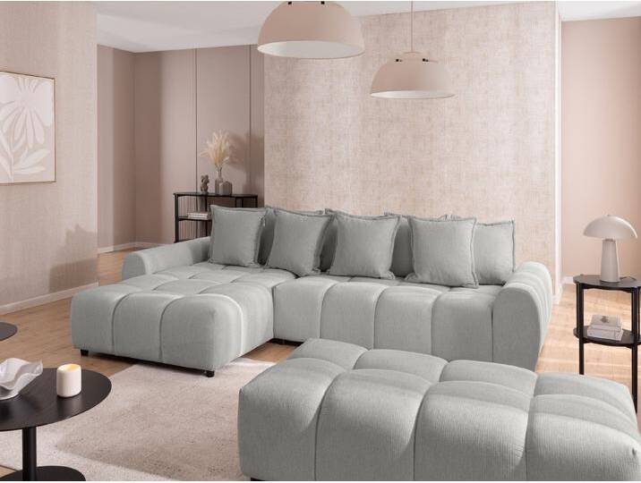 S-Style Möbel Bubble - Ecksofa mit Schlaffunktion und Hocker mit losen Rückenkissen und Sitzfläche in Bubble-Optik aus weichem Strukturstoff mit schöner Sitzkomfort - Hellgrau S-Style Möbel Bubble - Ecksofa mit Schlaffunktion und Hocker mit losen Rückenkissen und Sitzfläche in Bubble-Optik aus weichem Strukturstoff mit schöner Sitzkomfort - Hellgrau von S-Style Möbel