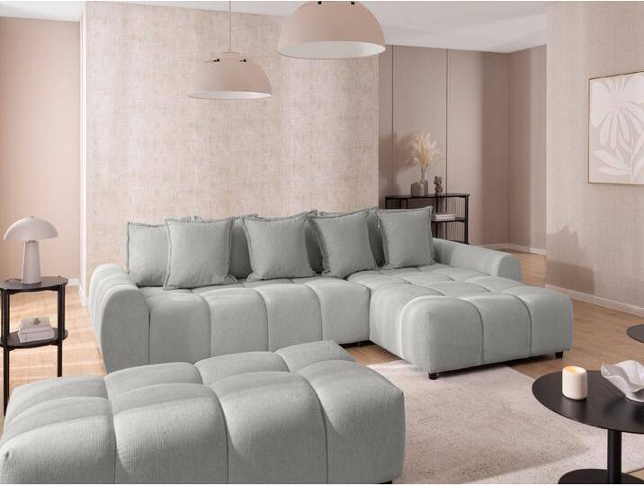 S-Style Möbel Bubble - Ecksofa mit Schlaffunktion und Hocker mit losen Rückenkissen und Sitzfläche in Bubble-Optik aus weichem Strukturstoff mit schöner Sitzkomfort - Hellgrau S-Style Möbel Bubble - Ecksofa mit Schlaffunktion und Hocker mit losen Rückenkissen und Sitzfläche in Bubble-Optik aus weichem Strukturstoff mit schöner Sitzkomfort - Hellgrau von S-Style Möbel