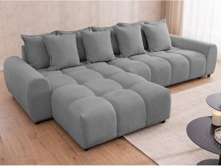 S-Style Möbel Bubble - Ecksofa mit losen Rückenkissen und Sitzfläche in Bubble-Optik aus weichem Strukturstoff mit schöner Sitzkomfort - Grau von S-Style Möbel