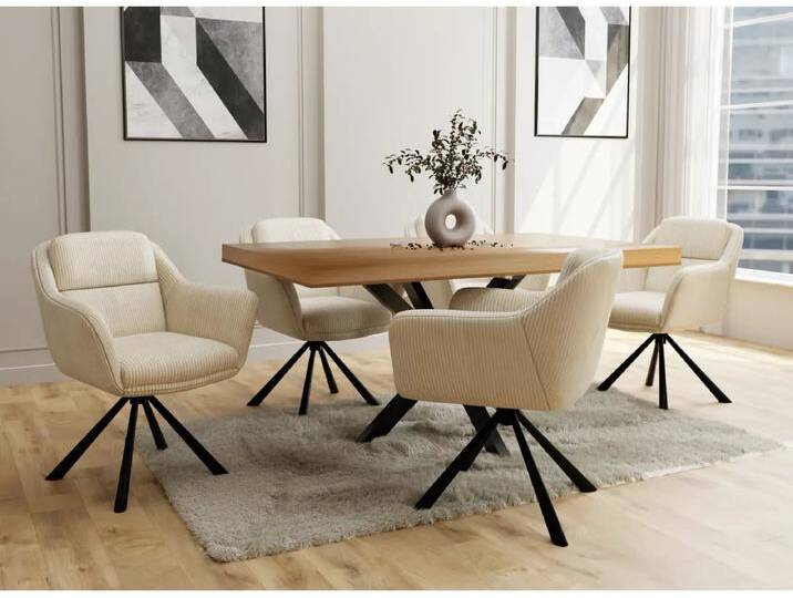 S-Style Möbel Carl - Polsterstuhl mit 180° Drehfunktion und Nivellierung aus Cord-Stoff - Beige von S-Style Möbel