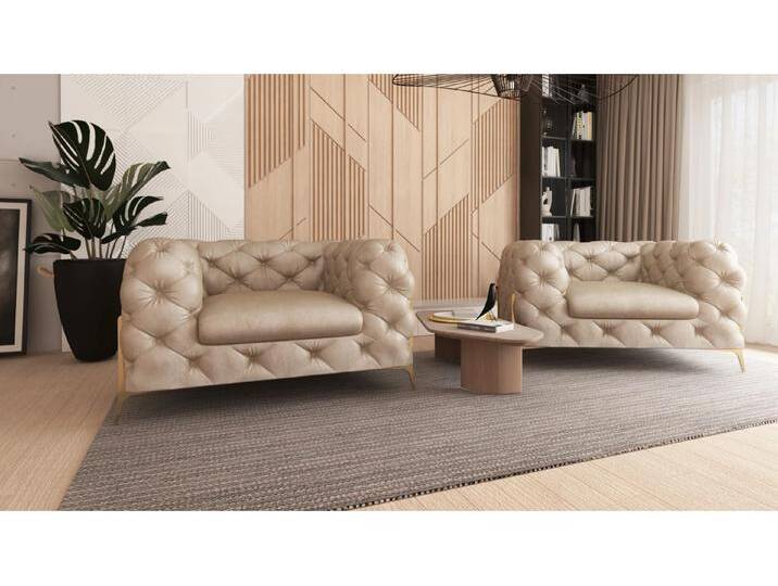 S-Style Möbel Carson - Chesterfield Sessel mit Goldene Metall Füßen - Beige von S-Style Möbel