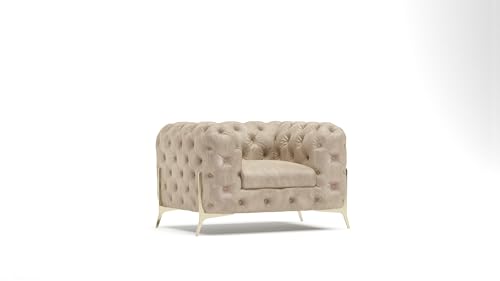 S-Style Möbel Casero Chesterfield-Sessel Für Wohnzimmer Loungesessel Cocktailsessel Wartezimmer Einzelsessel Mit Goldenen Metallfüßen Sofa Sessel & Stühle Lounge Beige 125x100x75 cm von S-Style Möbel