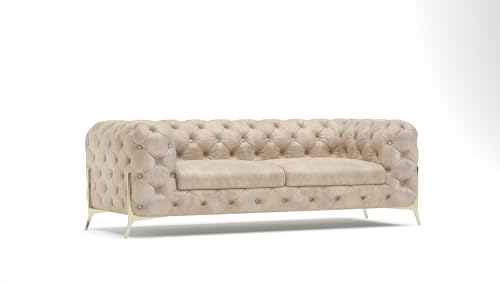 S-Style Möbel Casero Sofa 3-Sitzer Chesterfield-Sofa für Wohnzimmer Freistehende Polster Sofas & Couches Couchgarnitur Mit Goldenen Metallfüßen Beige 225 x 100 x 75 cm von S-Style Möbel