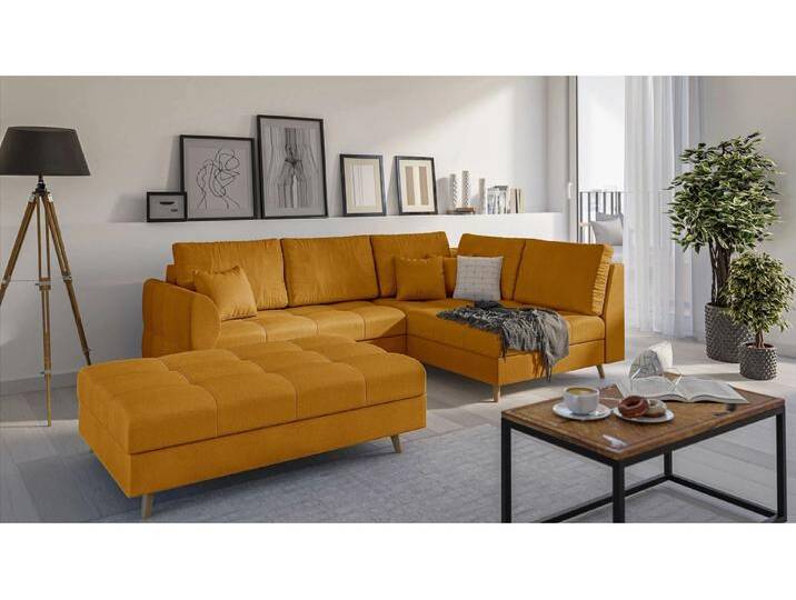S-Style Möbel Charlotte - Ecksofa und Fußhocker mit Holzfüßen im skandinavischen Stil - Gelb S-Style Möbel Charlotte - Ecksofa und Fußhocker mit Holzfüßen im skandinavischen Stil - Gelb von S-Style Möbel
