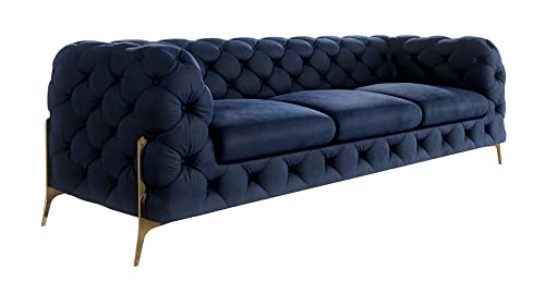 S-Style Möbel Bellano Sofa 3-Sitzer Chesterfield-Sofa für Wohnzimmer Lounge Couch mit verchromten Füßen Möbel Freistehende Polster Sofas & Couches Couchgarnitur Marineblau 243 x 73 x 100 cm von S-Style Möbel
