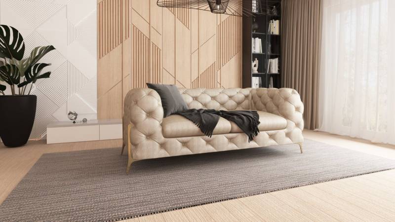 S-Style Möbel Chesterfield-Sofa 2-Sitzer Jersey mit Goldenen Metall Füßen, 2-Sitzer Sofa, Mit Wellenfederung von S-Style Möbel