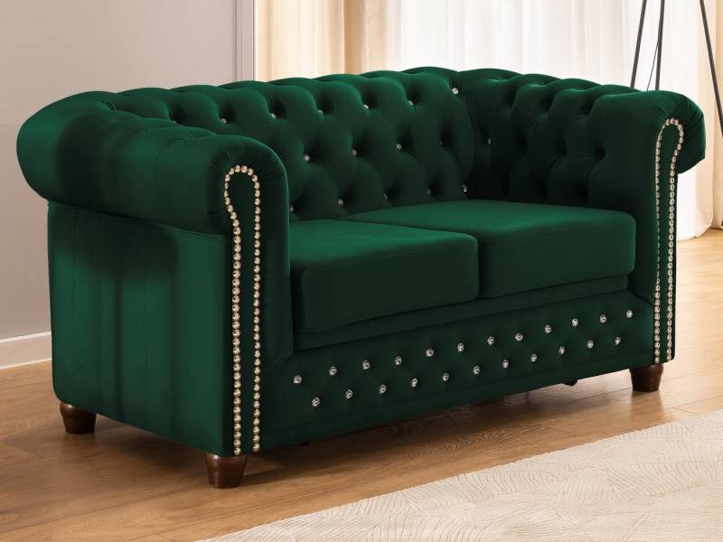 S-Style Möbel Chesterfield-Sofa 2-Sitzer mit Schlaffunktion Cleo Blink aus Samt mit Kristallsteppung, mit Wellenfederung von S-Style Möbel