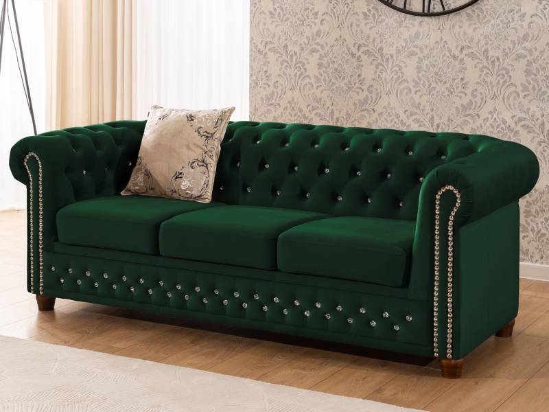 S-Style Möbel Chesterfield-Sofa 3-Sitzer Cleo Blink aus Samt mit Kristallsteppung und Massivholzfüßen, mit Wellenfederung S-Style Möbel Chesterfield-Sofa 3-Sitzer Cleo Blink aus Samt mit Kristallsteppung und Massivholzfüßen, mit Wellenfederung von S-Style Möbel