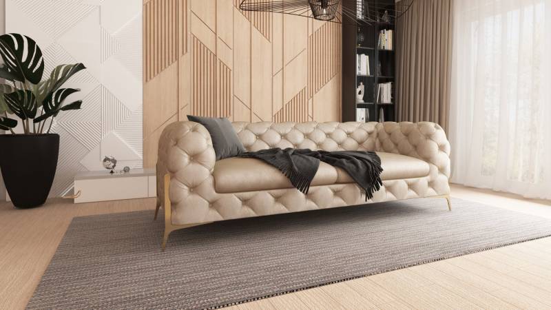 S-Style Möbel Chesterfield-Sofa 3-Sitzer Jersey mit Goldenen Metall Füßen, 3-Sitzer Sofa, mit Wellenfederung von S-Style Möbel