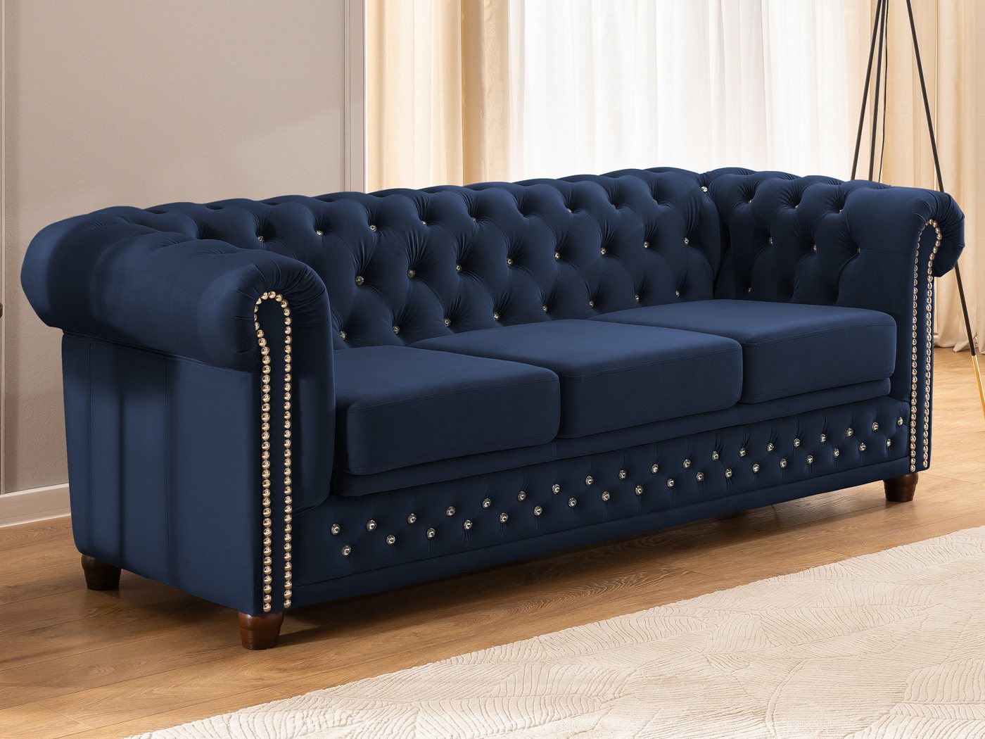 S-Style Möbel Chesterfield-Sofa 3-Sitzer mit Schlaffunktion Cleo Blink aus Samt mit Kristallsteppung, mit Wellenfederung S-Style Möbel Chesterfield-Sofa 3-Sitzer mit Schlaffunktion Cleo Blink aus Samt mit Kristallsteppung, mit Wellenfederung von S-Style Möbel