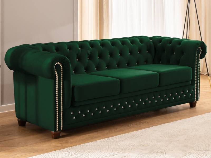 S-Style Möbel Chesterfield-Sofa 3-Sitzer mit Schlaffunktion Cleo Blink aus Samt mit Kristallsteppung, mit Wellenfederung S-Style Möbel Chesterfield-Sofa 3-Sitzer mit Schlaffunktion Cleo Blink aus Samt mit Kristallsteppung, mit Wellenfederung von S-Style Möbel