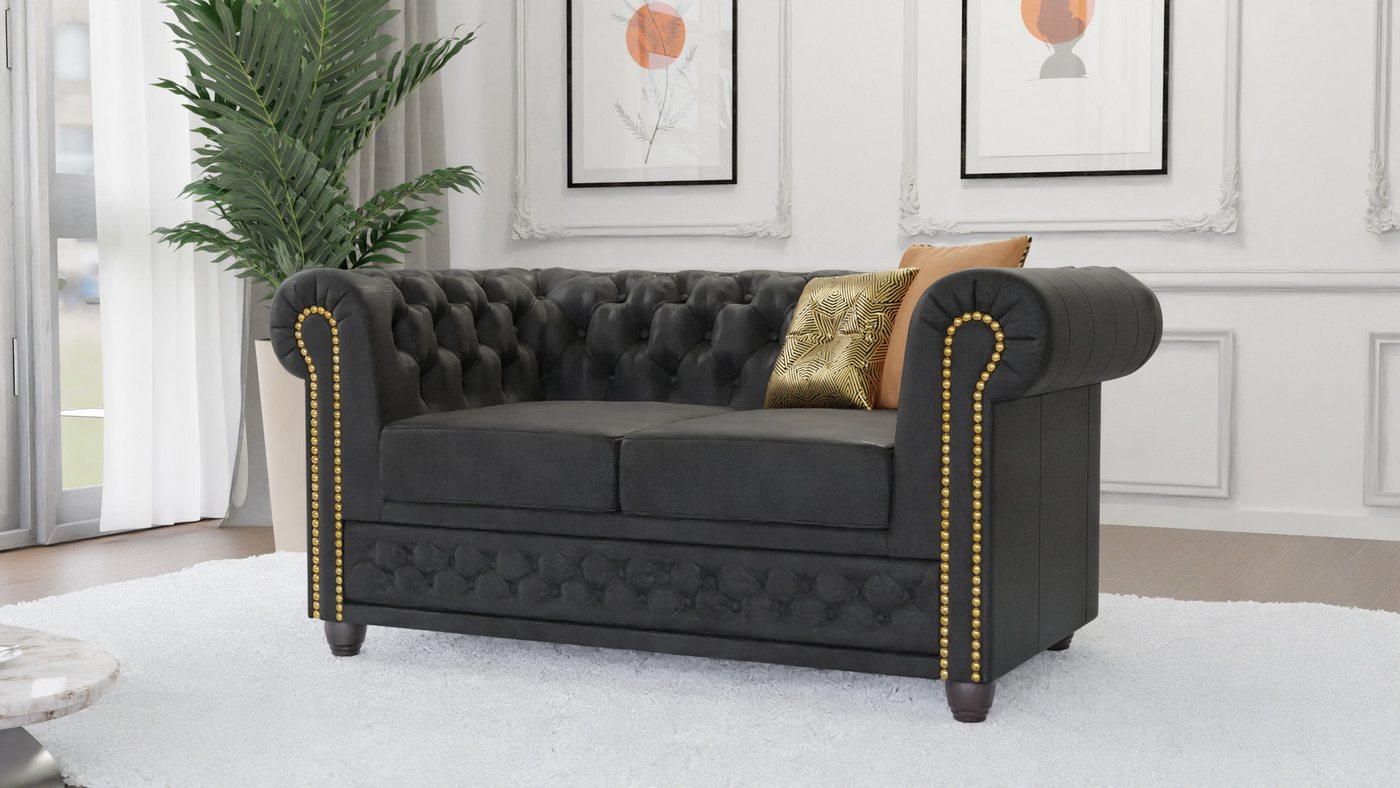 S-Style Möbel Chesterfield-Sofa Anton 2-Sitzer Sofa mit Schlaffunktion mit Holzfüßen, Mit Wellenfederung S-Style Möbel Chesterfield-Sofa Anton 2-Sitzer Sofa mit Schlaffunktion mit Holzfüßen, Mit Wellenfederung von S-Style Möbel