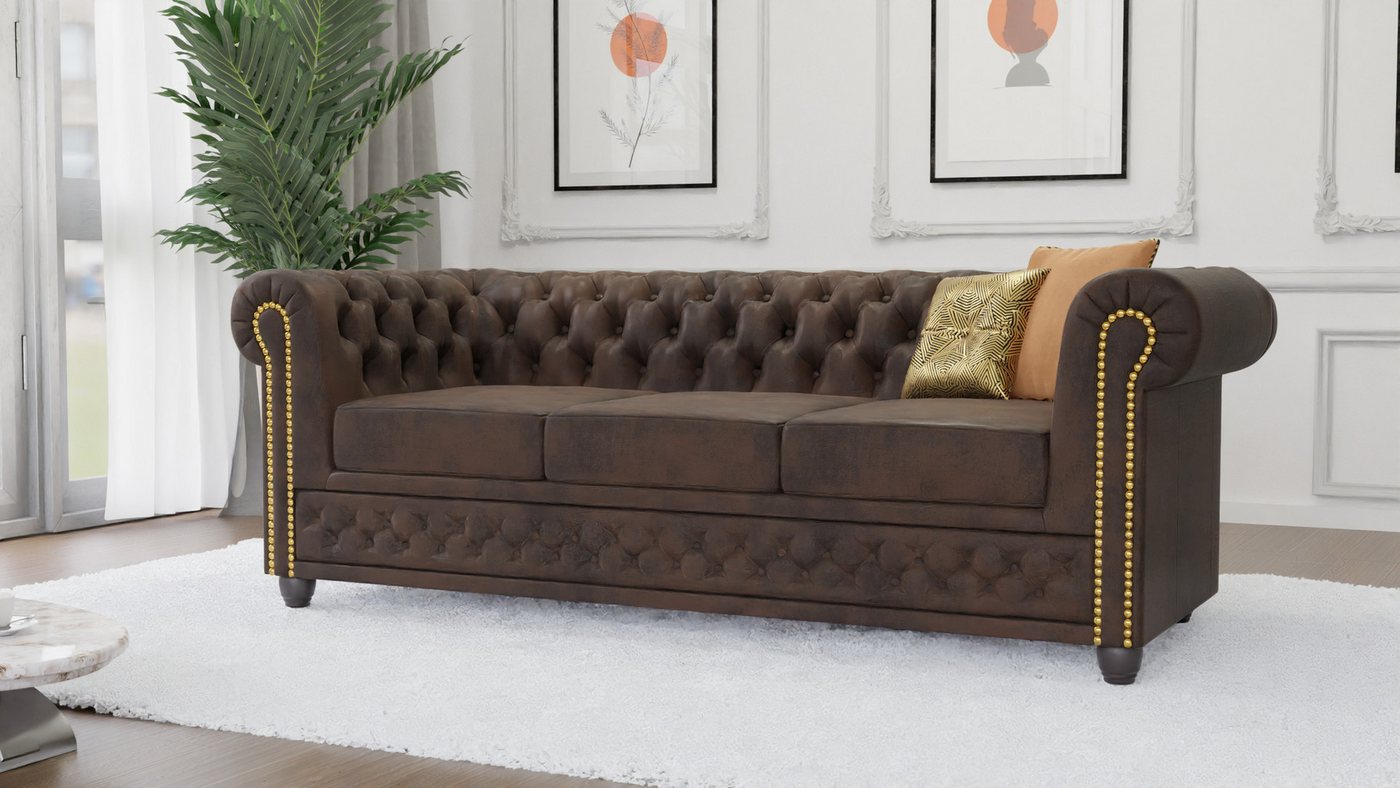 S-Style Möbel Chesterfield-Sofa Anton 3-Sitzer Sofa mit Schlaffunktion mit Holzfüßen, 1x 3-Sitzer-Sofa mit Schlaffunktion, mit Wellenfederung S-Style Möbel Chesterfield-Sofa Anton 3-Sitzer Sofa mit Schlaffunktion mit Holzfüßen, 1x 3-Sitzer-Sofa mit Schlaffunktion, mit Wellenfederung von S-Style Möbel
