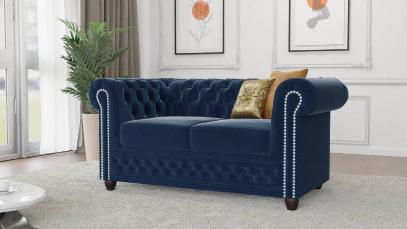 S-Style Möbel Chesterfield-Sofa Chesterfield Lena 2-Sitzer aus Samt-Stoff mit Holzfüßen, 2-Sitzer, mit Wellenfederung von S-Style Möbel