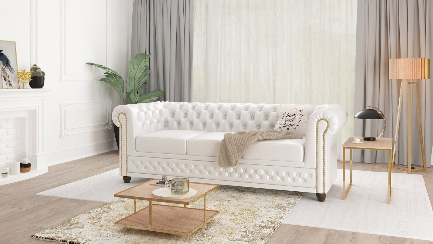 S-Style Möbel Chesterfield-Sofa Jeff, B 203cm x T 86cm x H 72cm, 3-Sitzer, mit Bettfunktion, mit Wellenfederung von S-Style Möbel