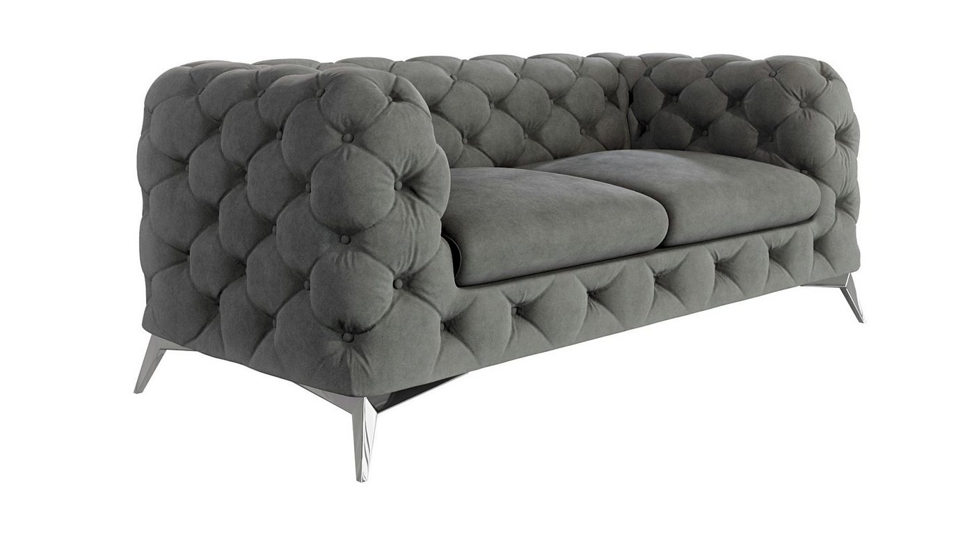 S-Style Möbel 2-Sitzer Chesterfield Sofa Kalina mit Silber Metall Füßen, mit Wellenfederung von S-Style Möbel