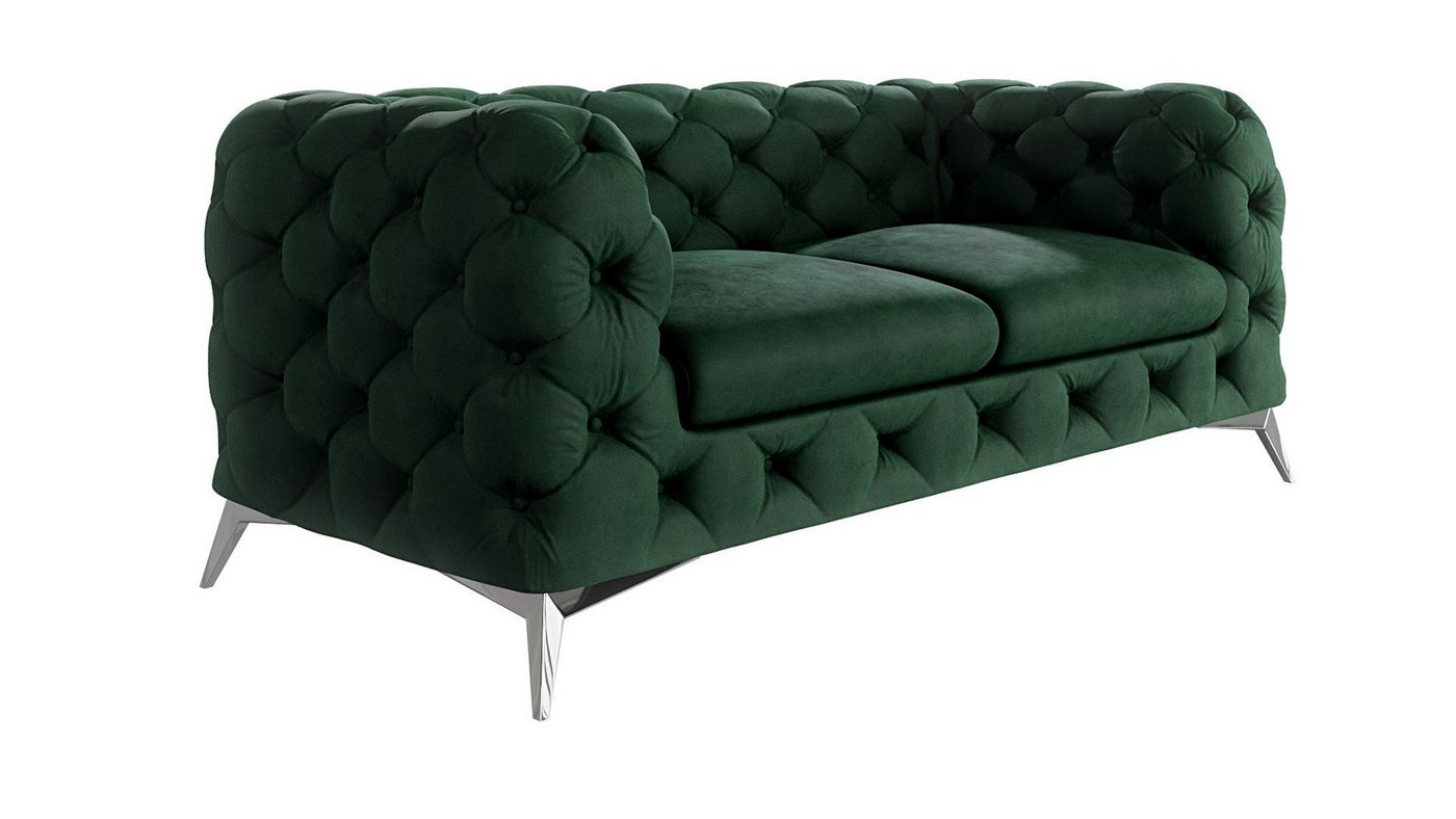 S-Style Möbel 2-Sitzer Chesterfield Sofa Kalina mit Silber Metall Füßen, mit Wellenfederung von S-Style Möbel