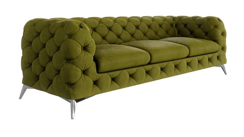 S-Style Möbel Chesterfield-Sofa Kalina, 3-Sitzer mit silbernen Metall Füßen, mit Wellenfederung von S-Style Möbel