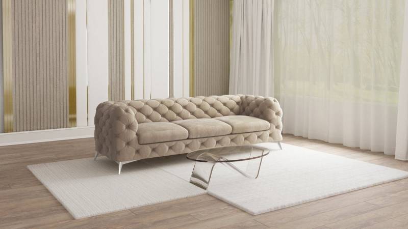 S-Style Möbel Chesterfield-Sofa Kalina, 3-Sitzer mit silbernen Metall Füßen, mit Wellenfederung S-Style Möbel Chesterfield-Sofa Kalina, 3-Sitzer mit silbernen Metall Füßen, mit Wellenfederung von S-Style Möbel