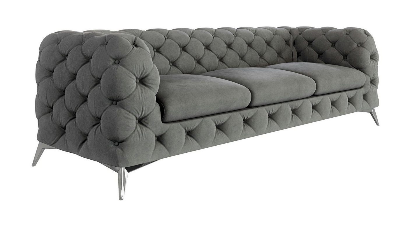 S-Style Möbel 3-Sitzer Chesterfield Sofa Kalina mit Silber Metall Füßen, mit Wellenfederung von S-Style Möbel