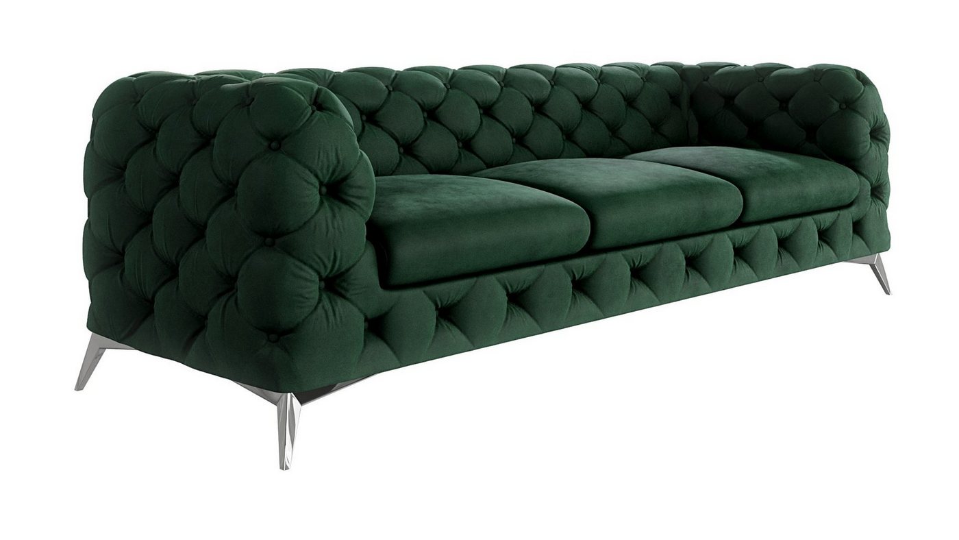 S-Style Möbel 3-Sitzer Chesterfield Sofa Kalina mit Silber Metall Füßen, mit Wellenfederung von S-Style Möbel