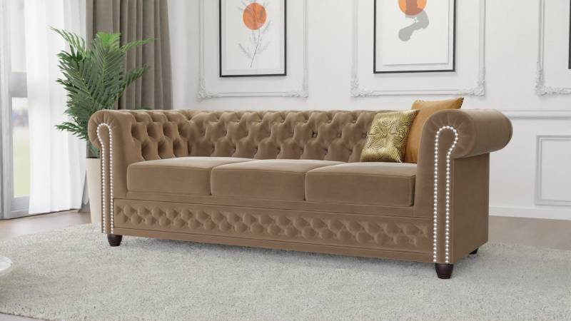 S-Style Möbel Chesterfield-Sofa Lena 3-Sitzer mit Schlaffunktion Samt Bezug von S-Style Möbel