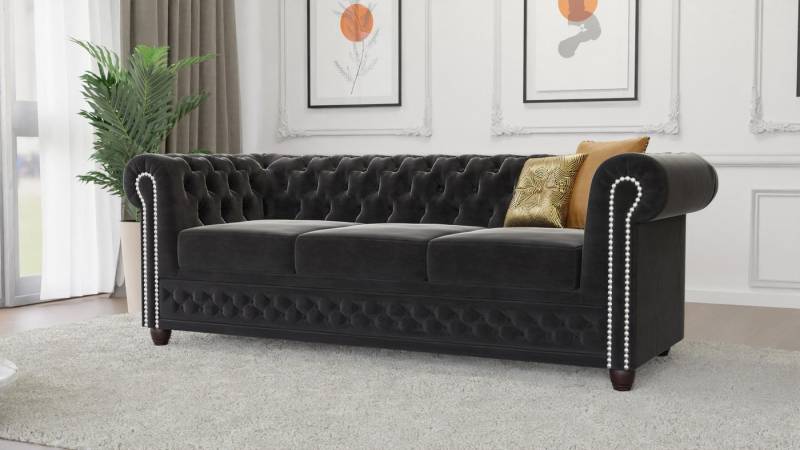 S-Style Möbel Chesterfield-Sofa Lena 3-Sitzer mit Schlaffunktion Samt Bezug von S-Style Möbel