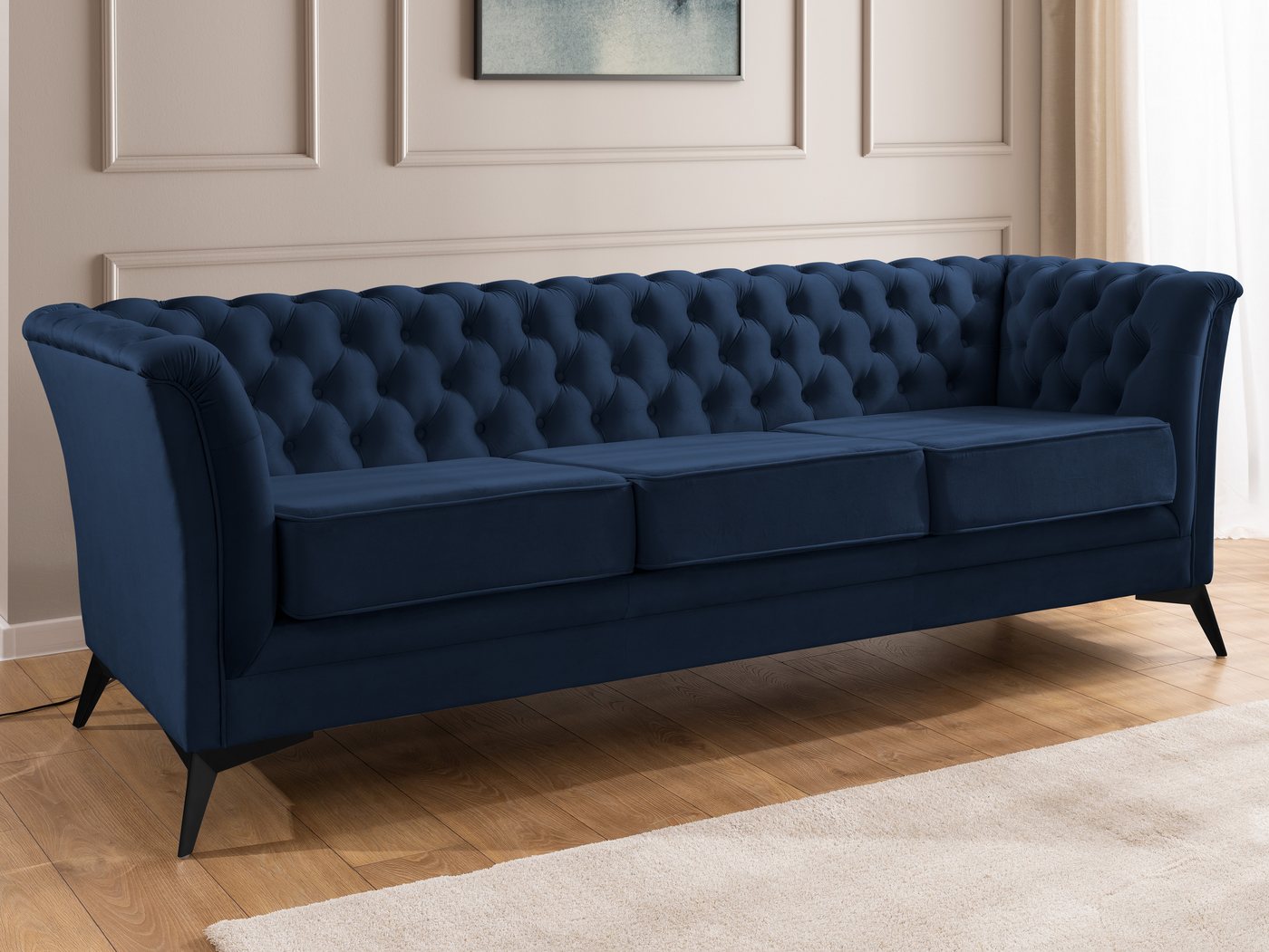 S-Style Möbel Chesterfield-Sofa Whitby, 3-Sitzer aus Samt mit goldenen, silbernen oder schwarzen Füßen, mit Wellenfederung von S-Style Möbel