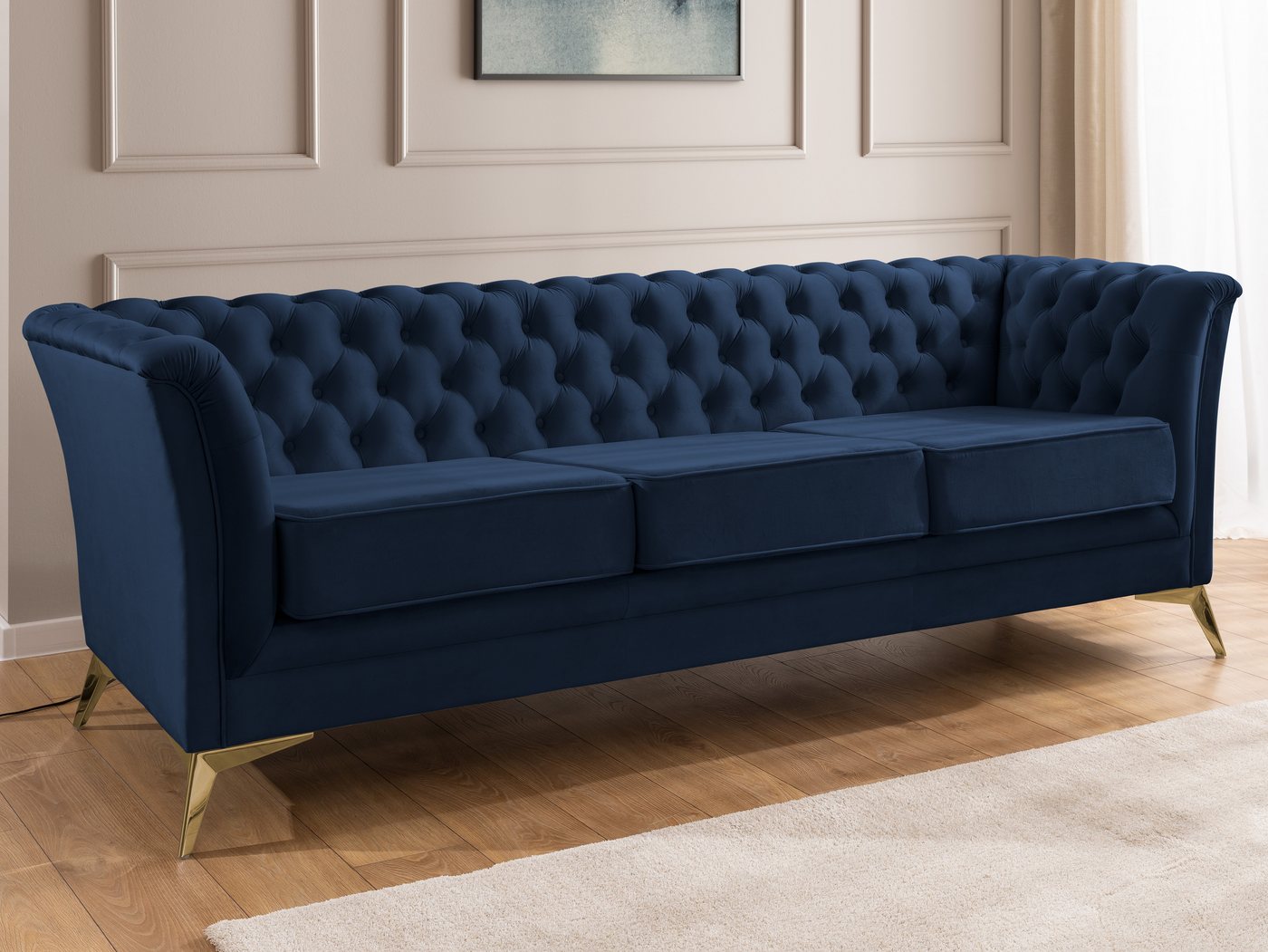 S-Style Möbel Chesterfield-Sofa Whitby, 3-Sitzer aus Samt mit goldenen, silbernen oder schwarzen Füßen, mit Wellenfederung von S-Style Möbel