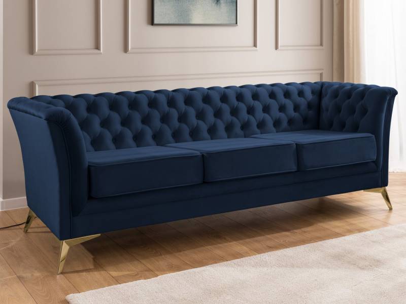 S-Style Möbel Chesterfield-Sofa Whitby, 3-Sitzer aus Samt mit goldenen, silbernen oder schwarzen Füßen, mit Wellenfederung von S-Style Möbel